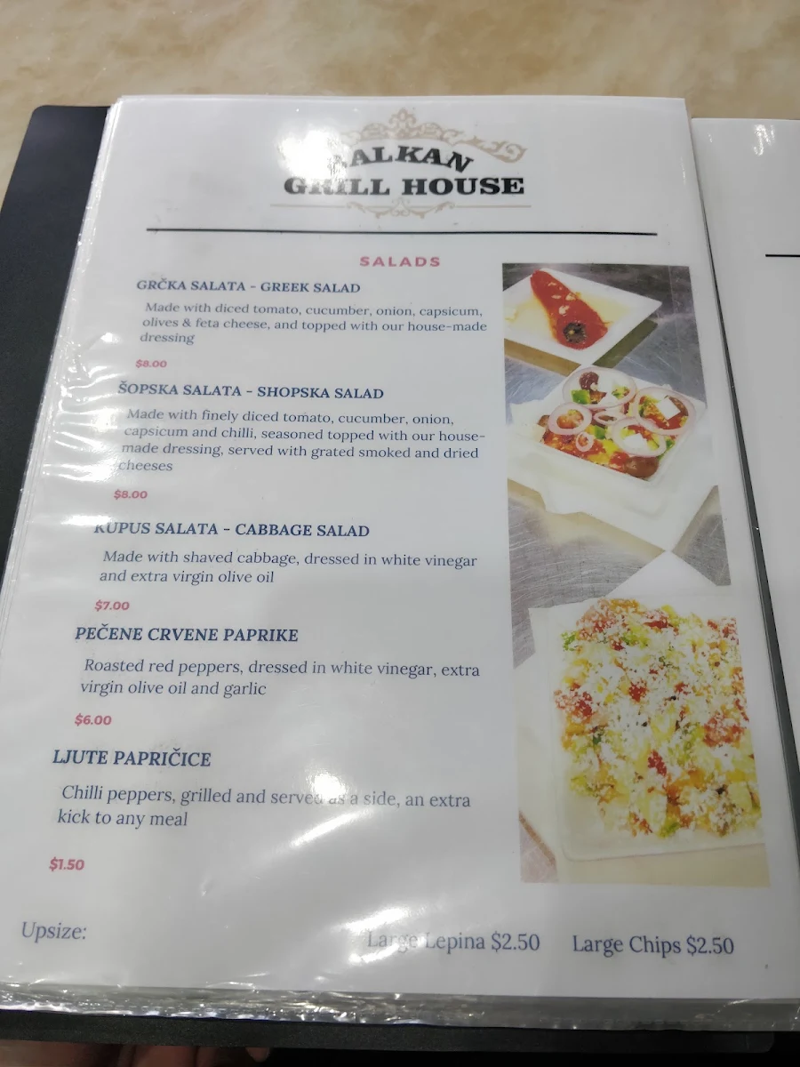 Menu, Balkan Grill House
