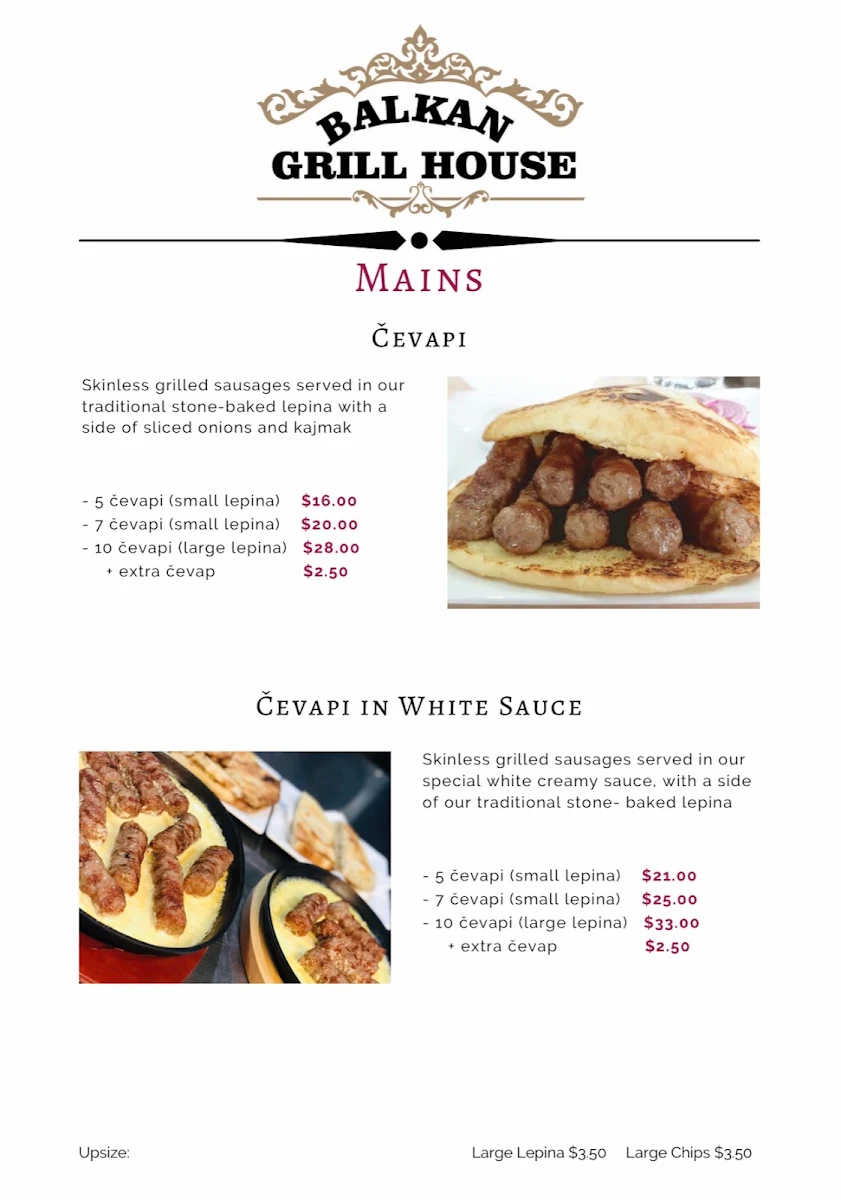Menu, Balkan Grill House
