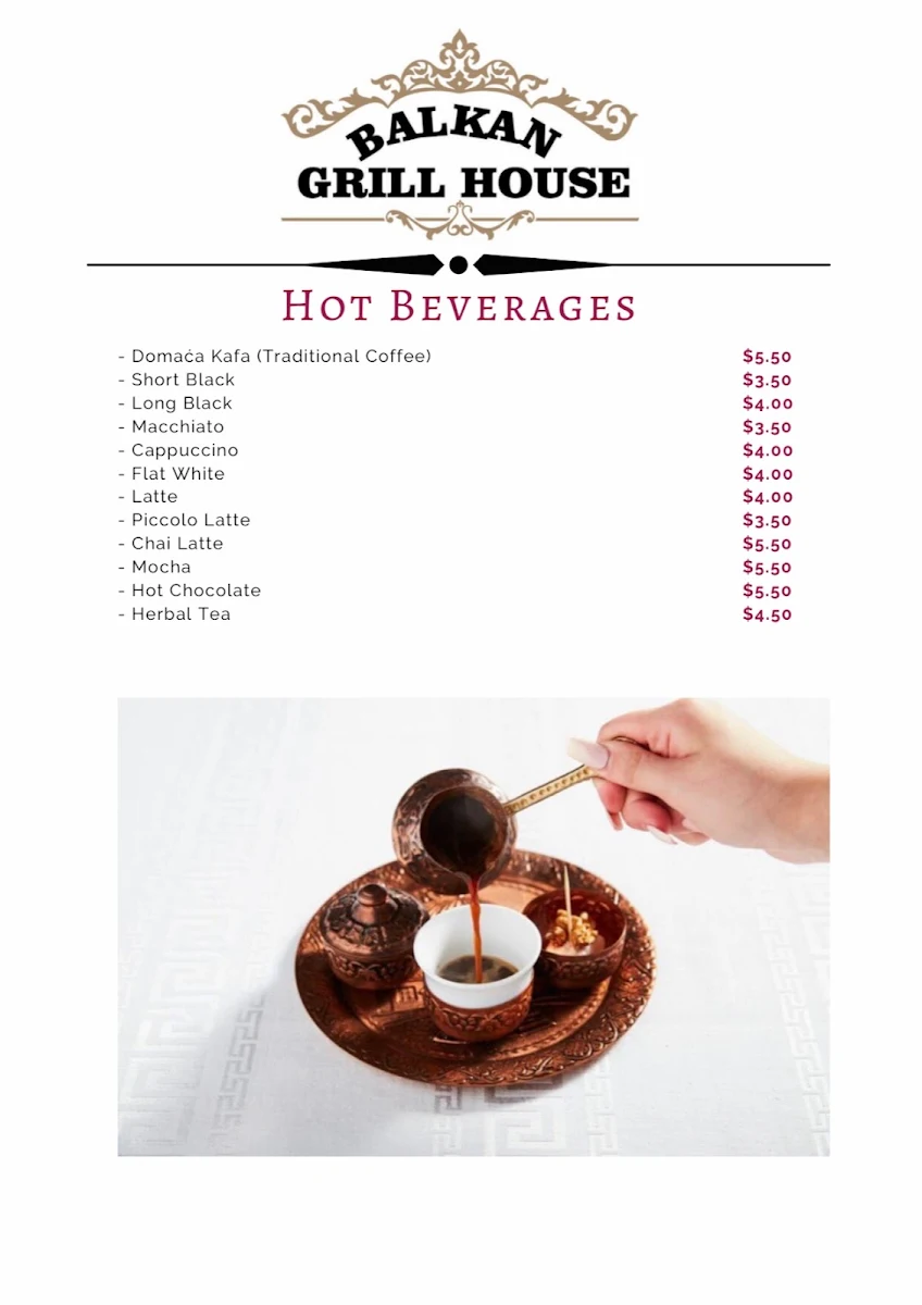 Menu, Balkan Grill House