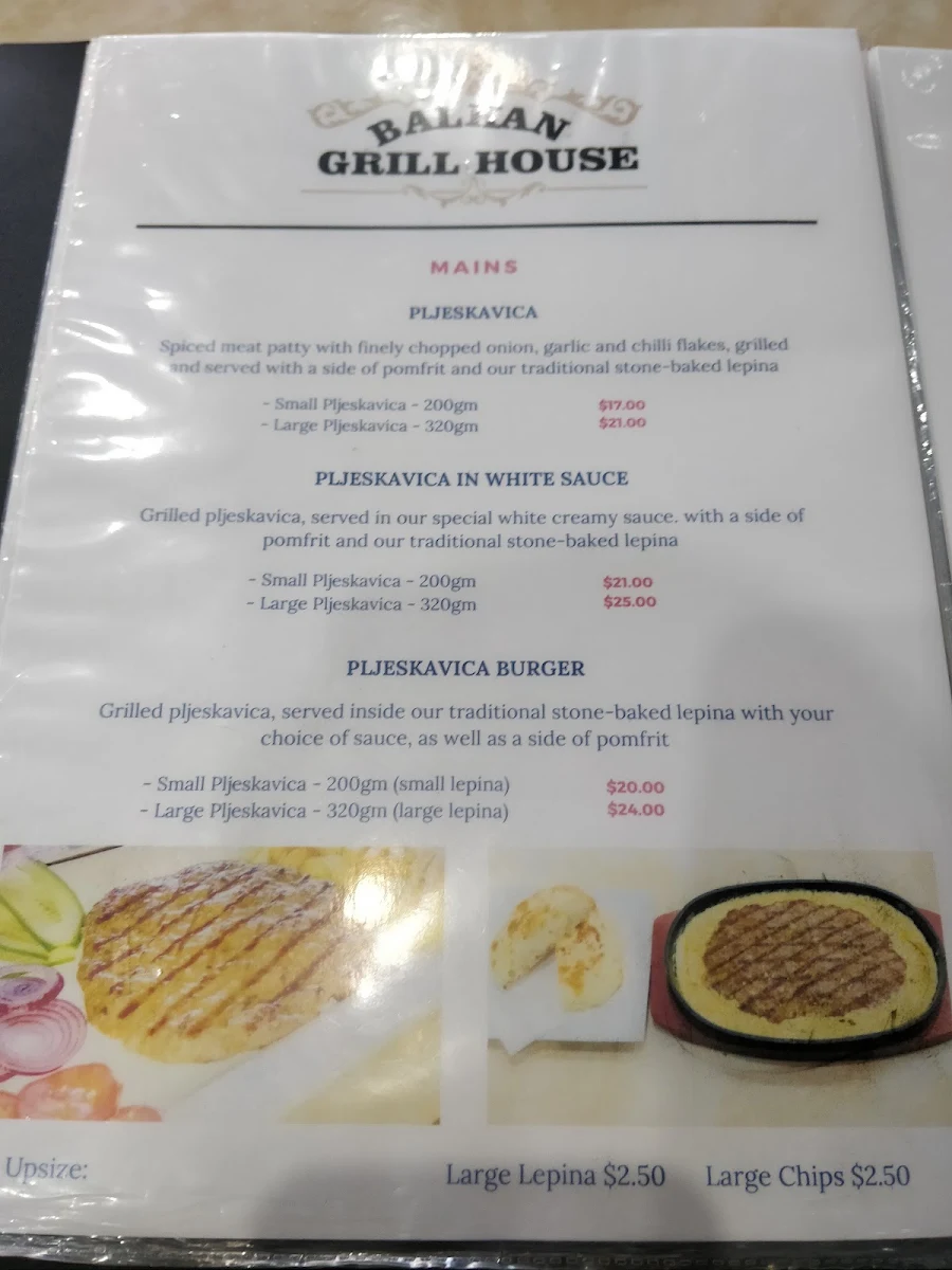 Menu, Balkan Grill House