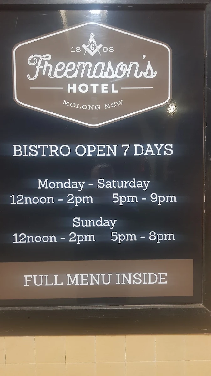 Menu, Freemasons Hotel Molong