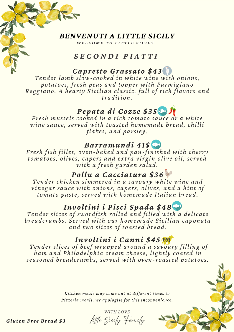 Menu, Little Sicily