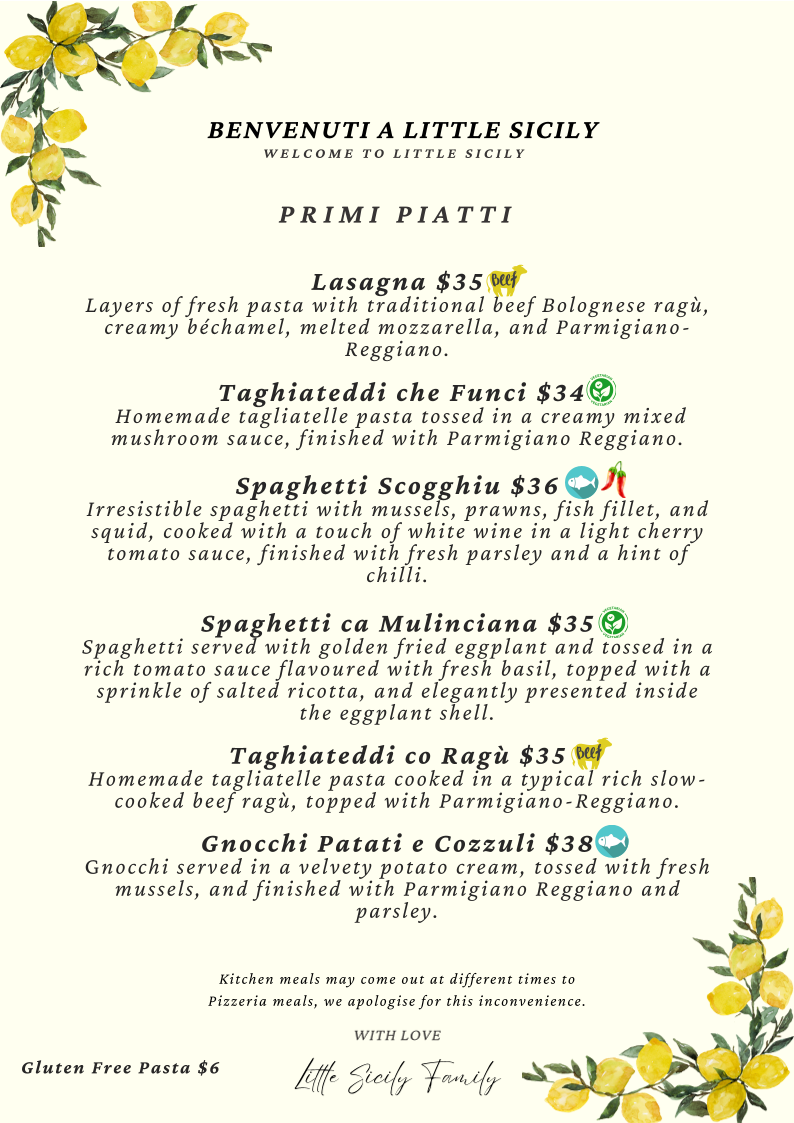 Menu, Little Sicily
