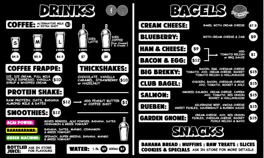 Menu, The Salty Gnome Express