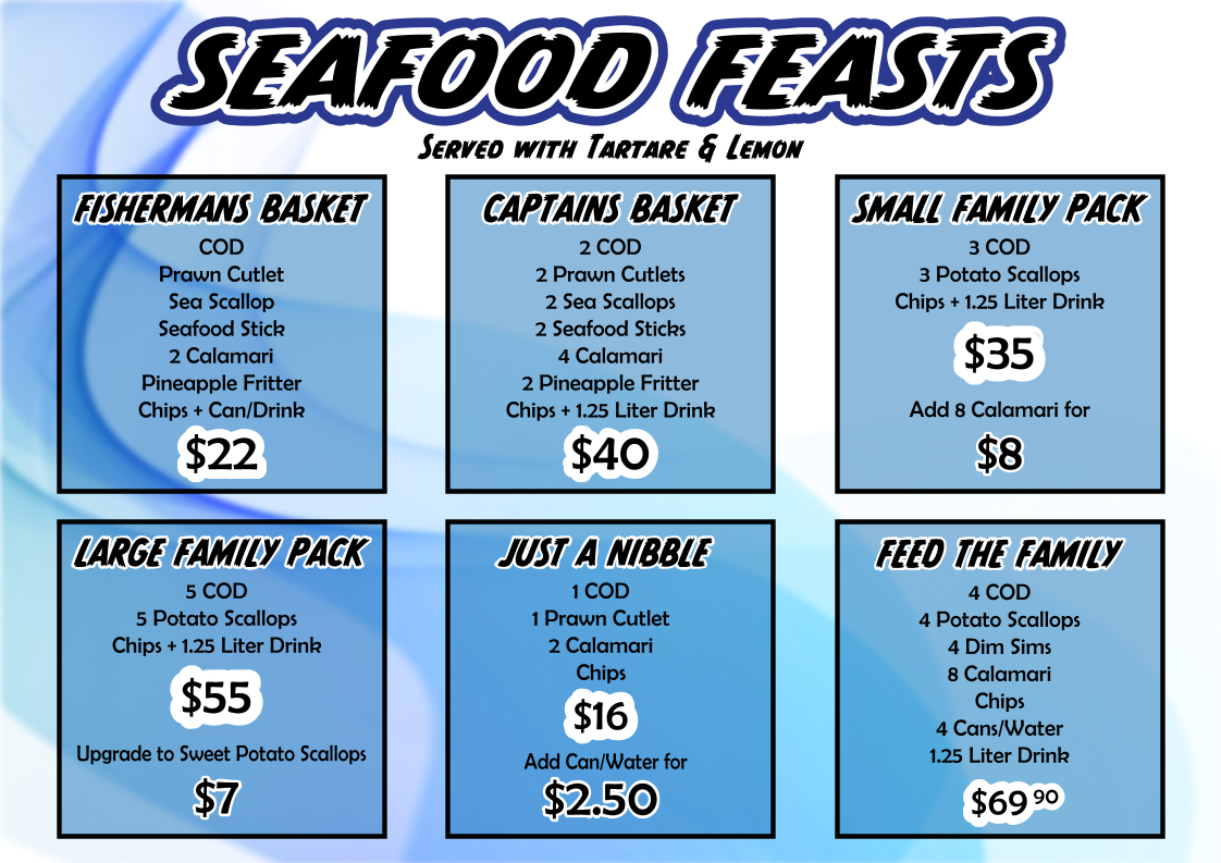 Menu, Sandy's Fish Shop