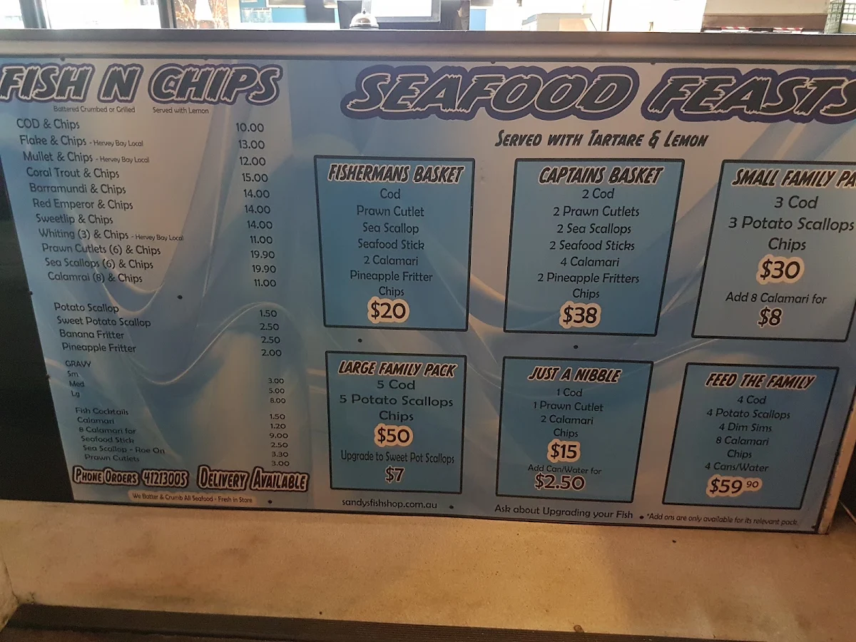 Menu, Sandy's Fish Shop