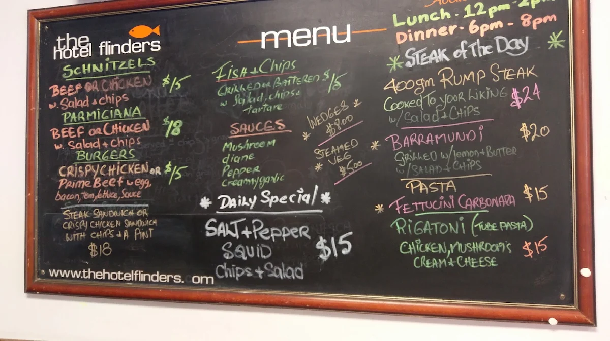 Menu, The Hotel Flinders