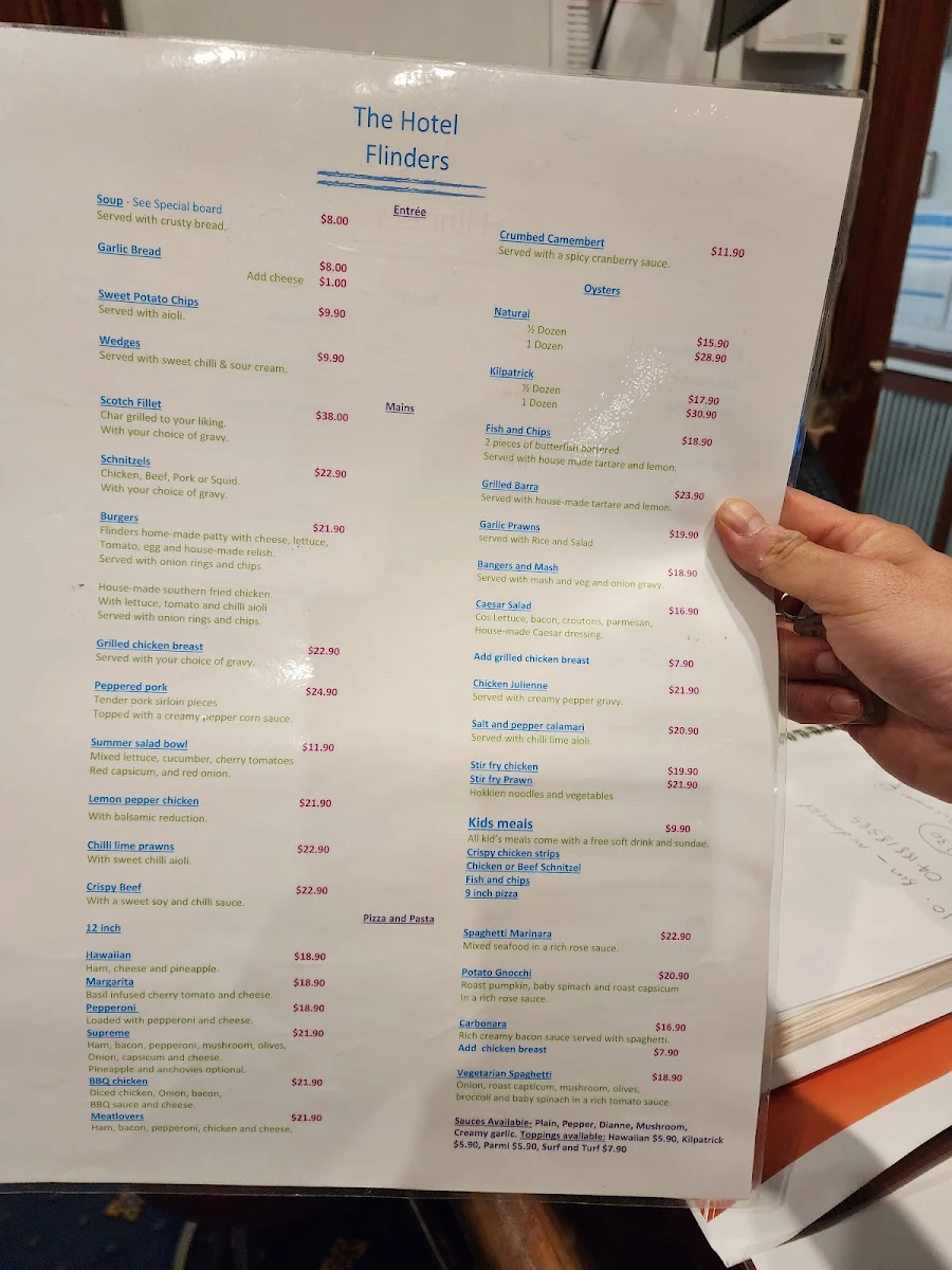 Menu, The Hotel Flinders