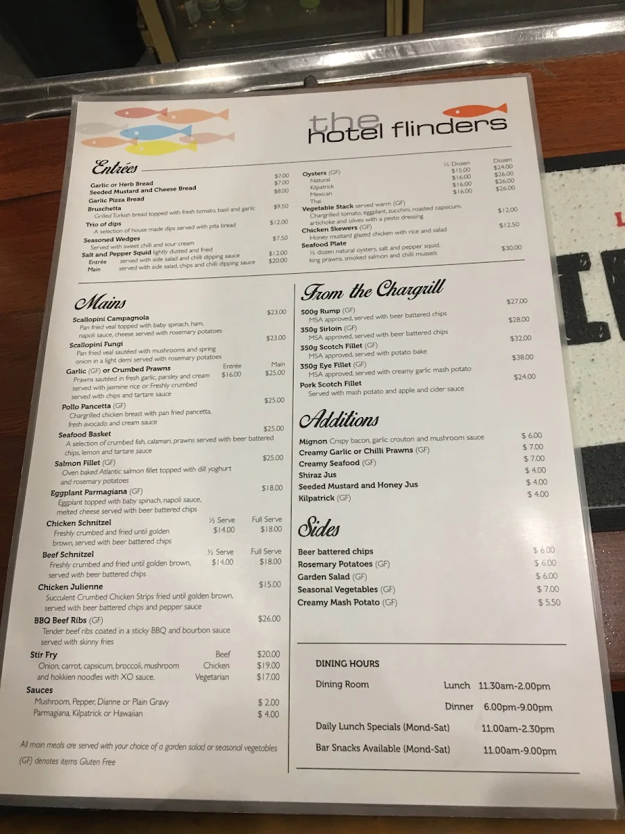 Menu, The Hotel Flinders