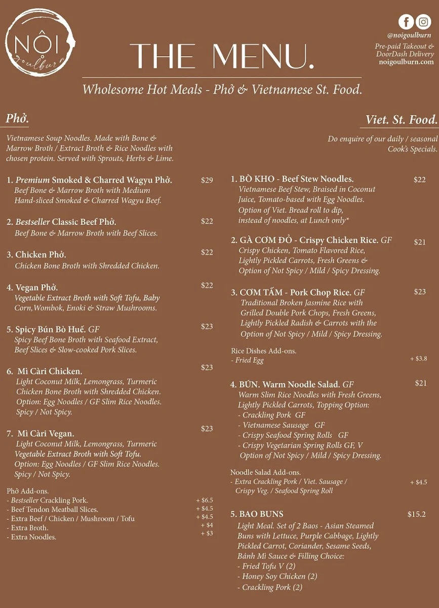 Menu, NỘI Goulburn