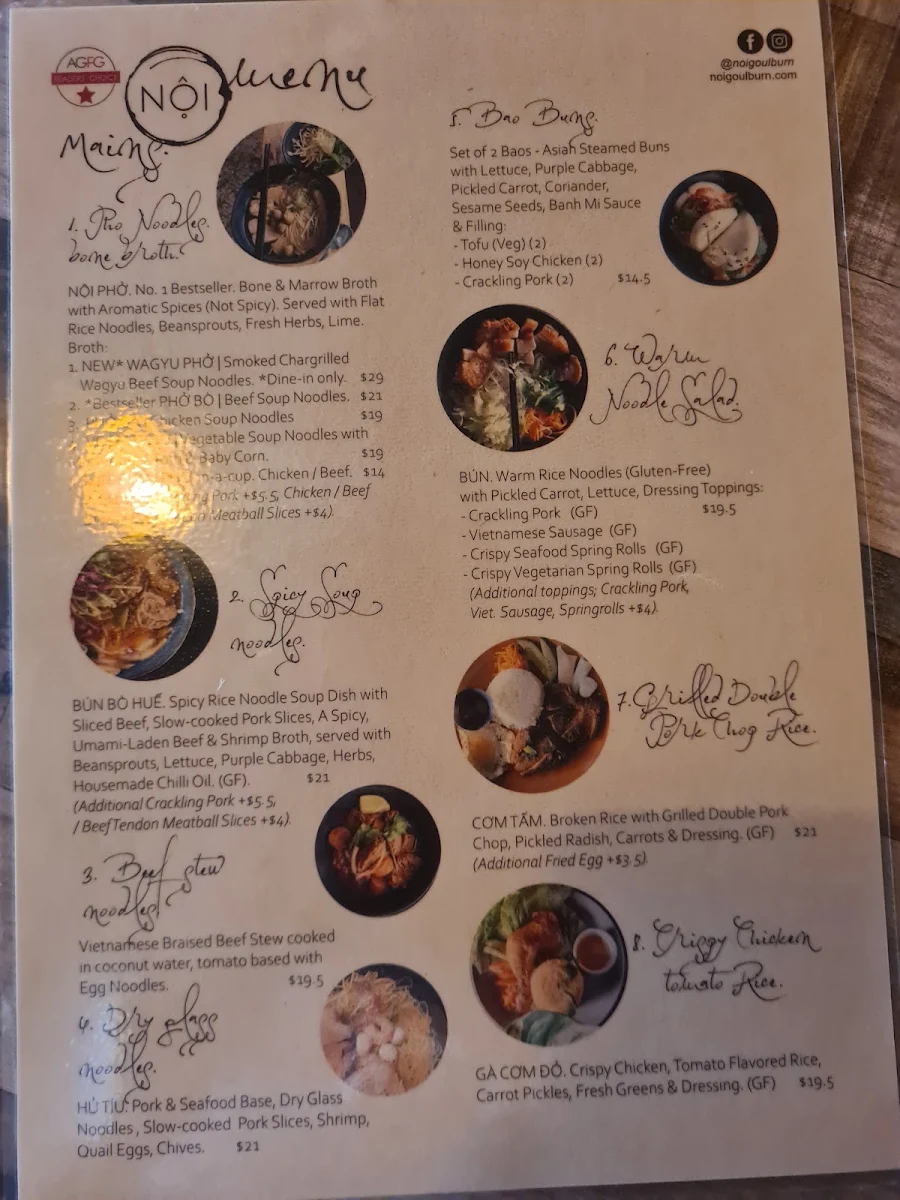 Menu, NỘI Goulburn