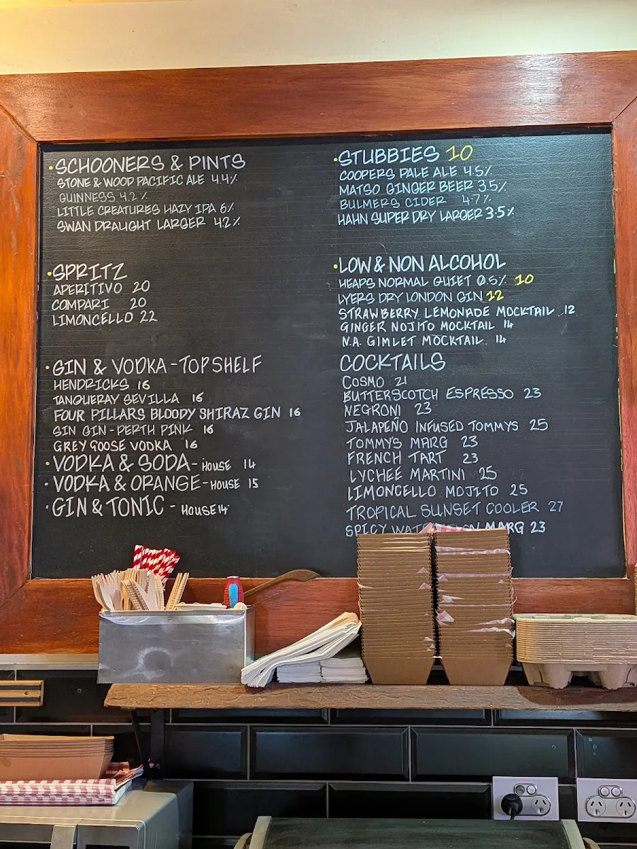 Menu, Butters West Leederville