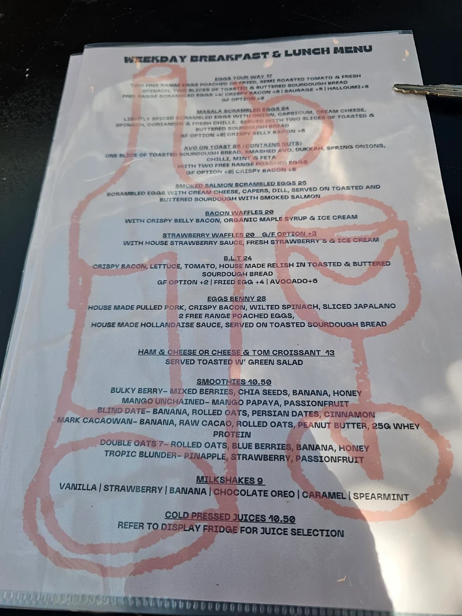 Menu, Butters West Leederville