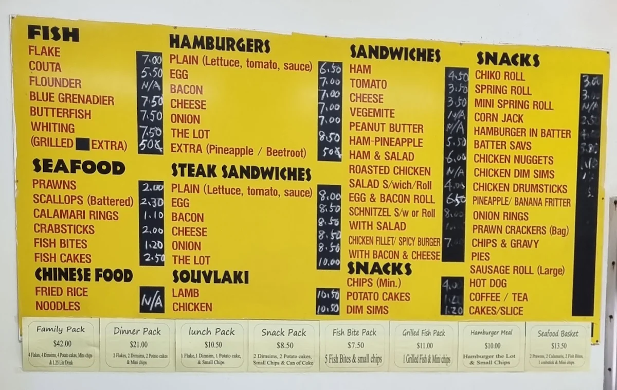 Menu, Broadford Corner Fish & Chips