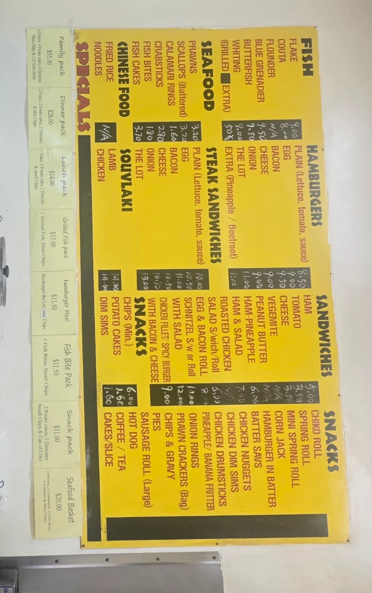 Menu, Broadford Corner Fish & Chips