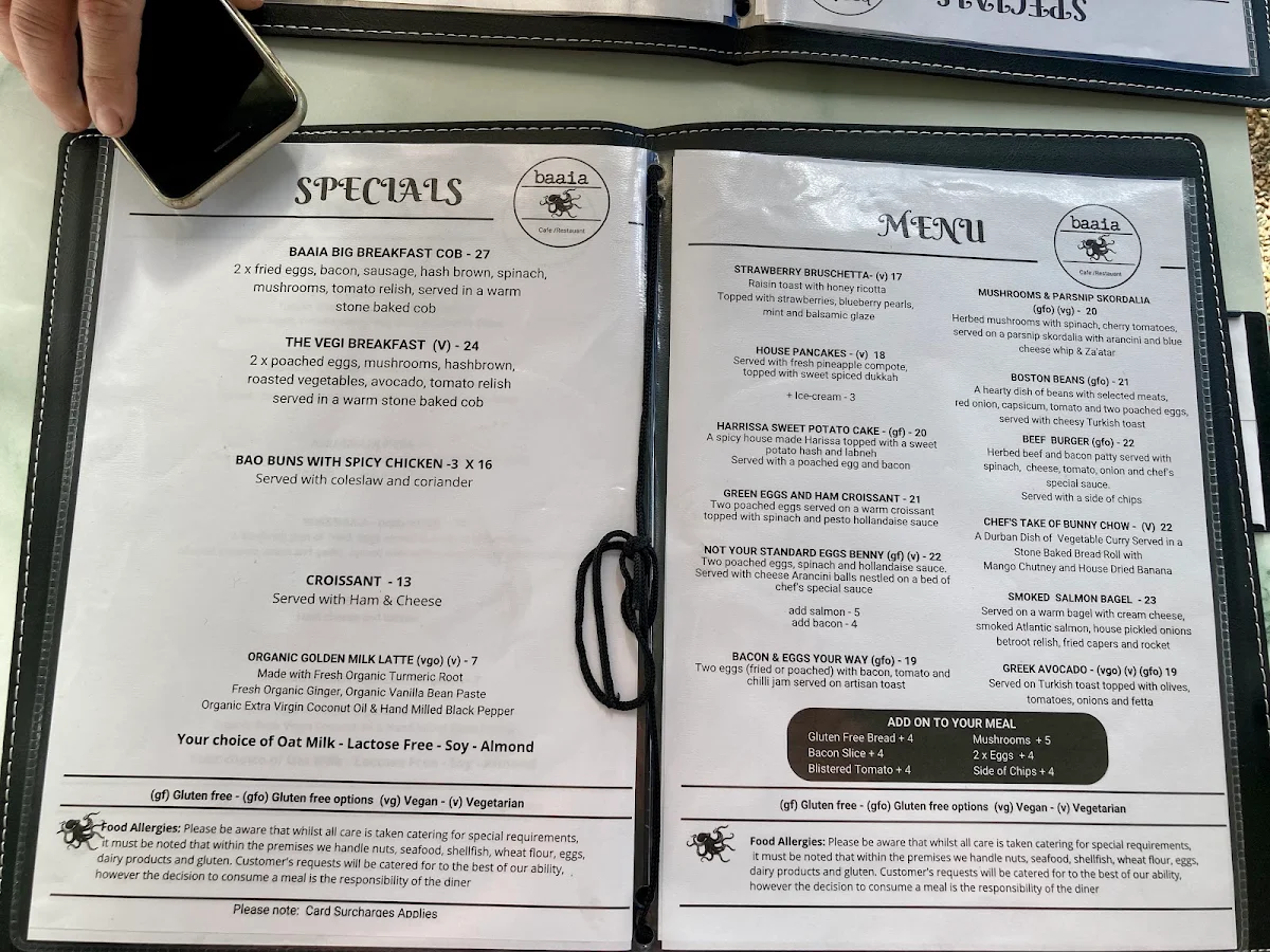 Menu, Baaia