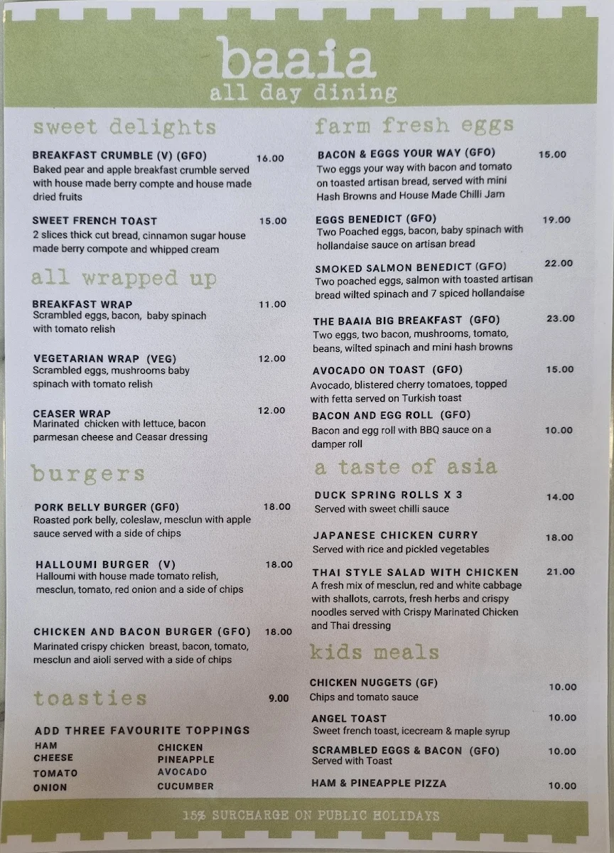 Menu, Baaia