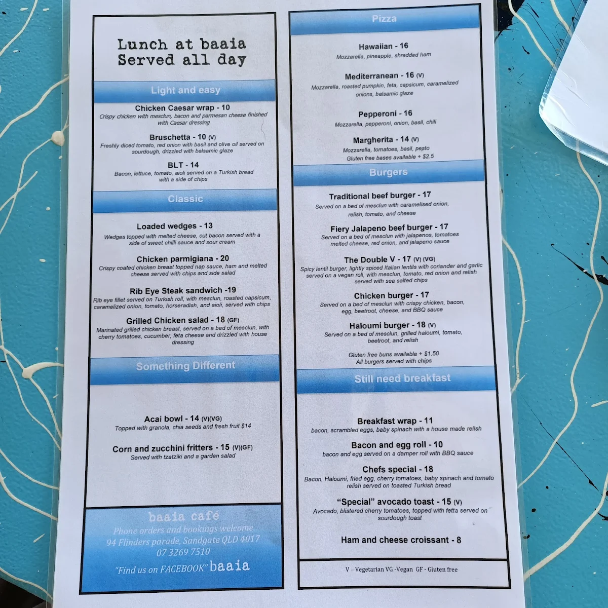 Menu, Baaia