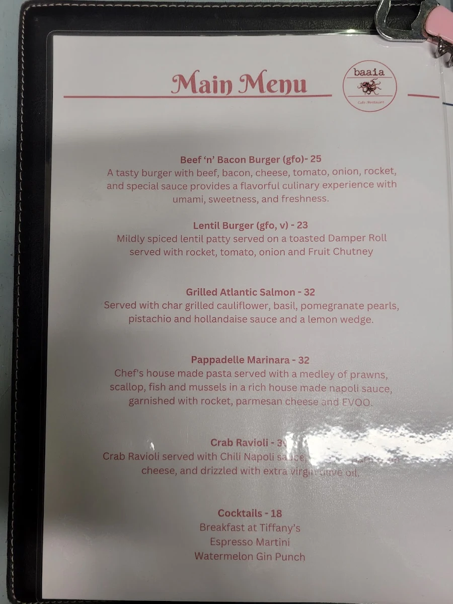 Menu, Baaia