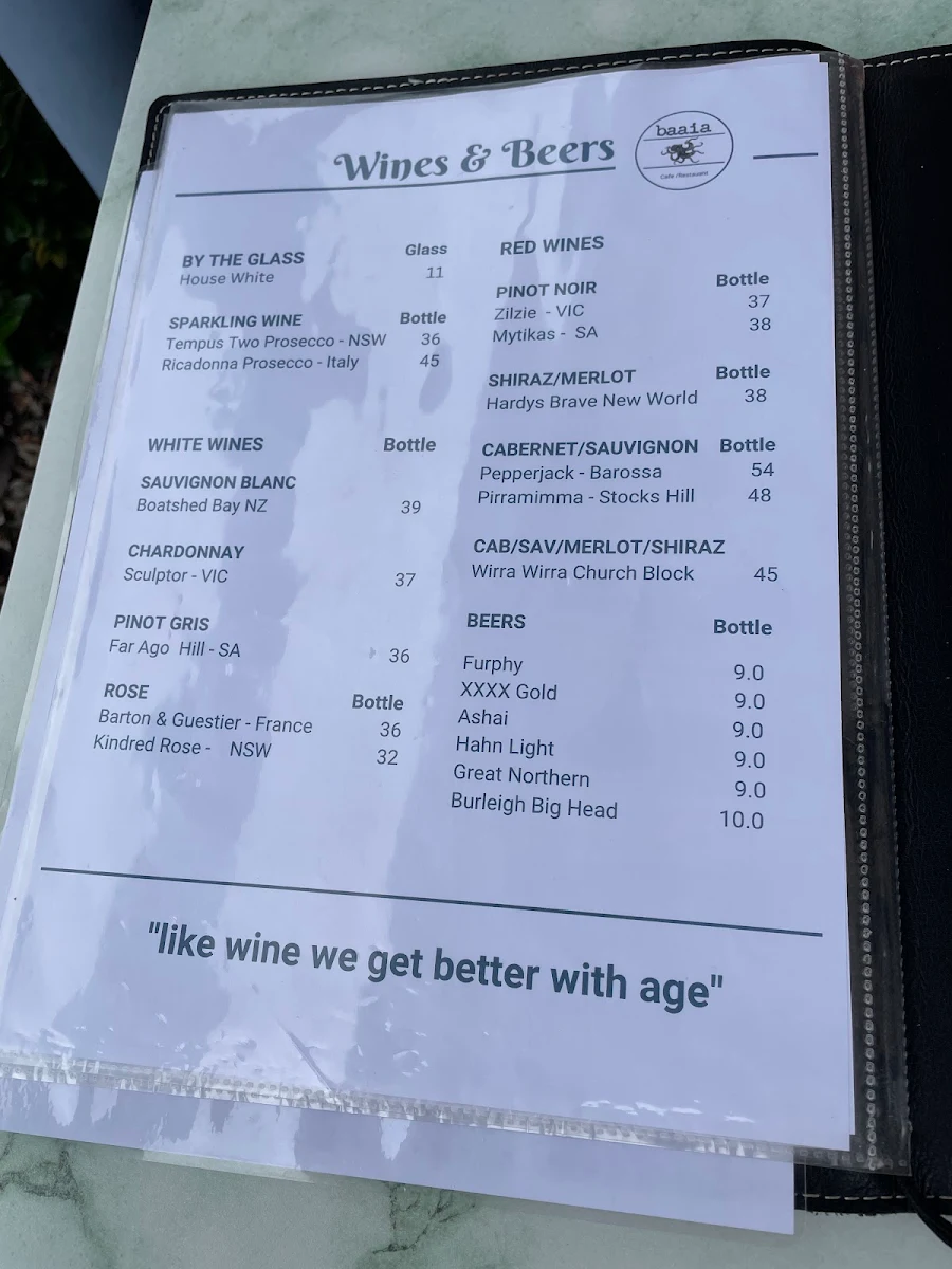 Menu, Baaia