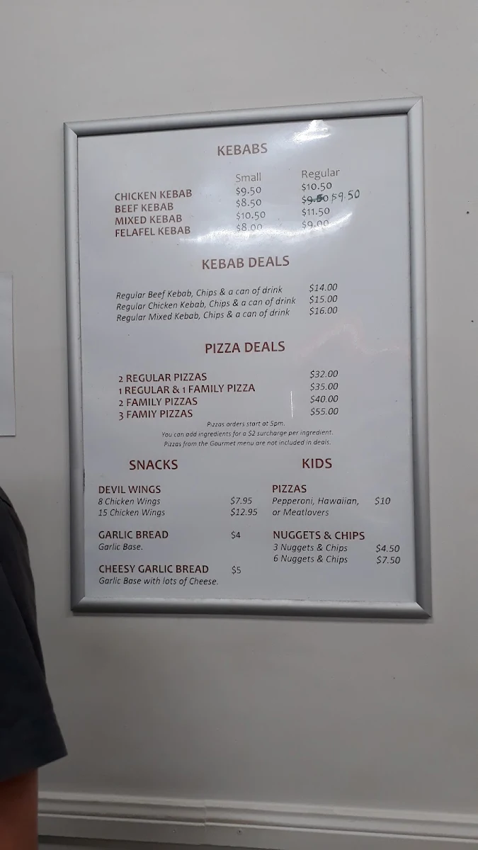 Menu, JJ's Kebabs and Pizza
