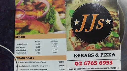 Menu, JJ's Kebabs and Pizza