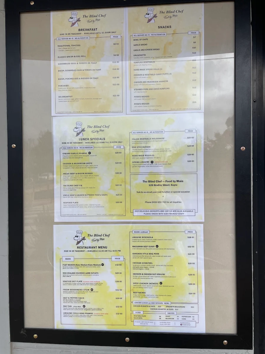 Menu, The Blind Chef food by Maia