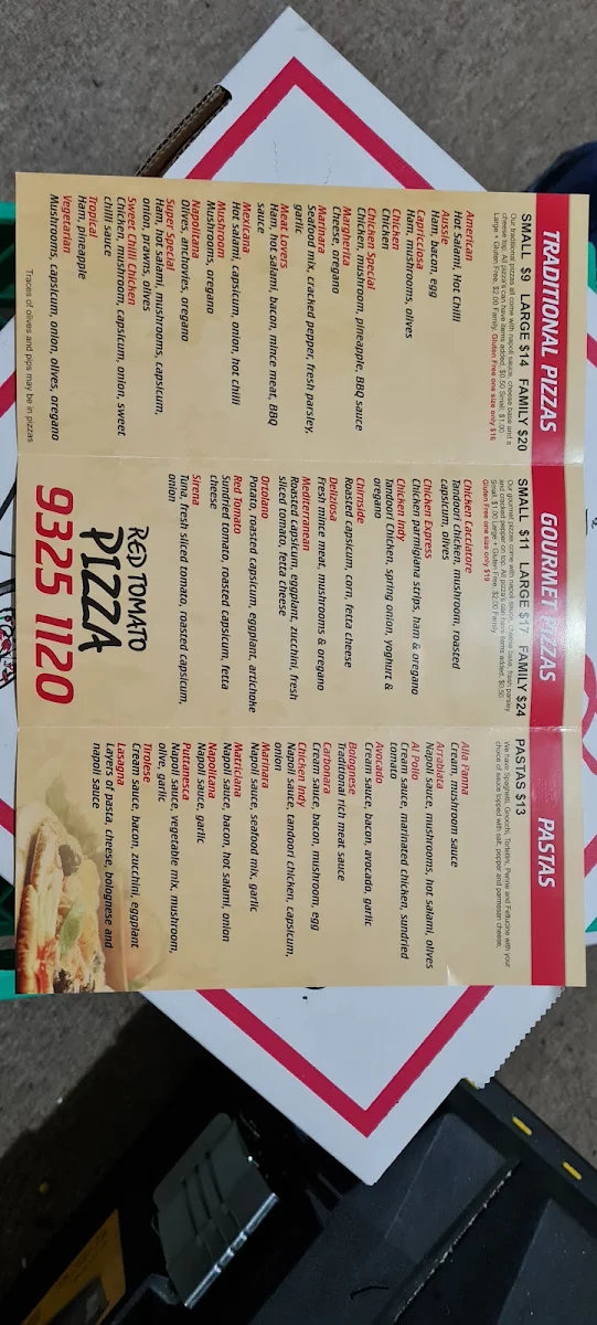 Menu, Red Tomato Pizza & Pasta Yarraville