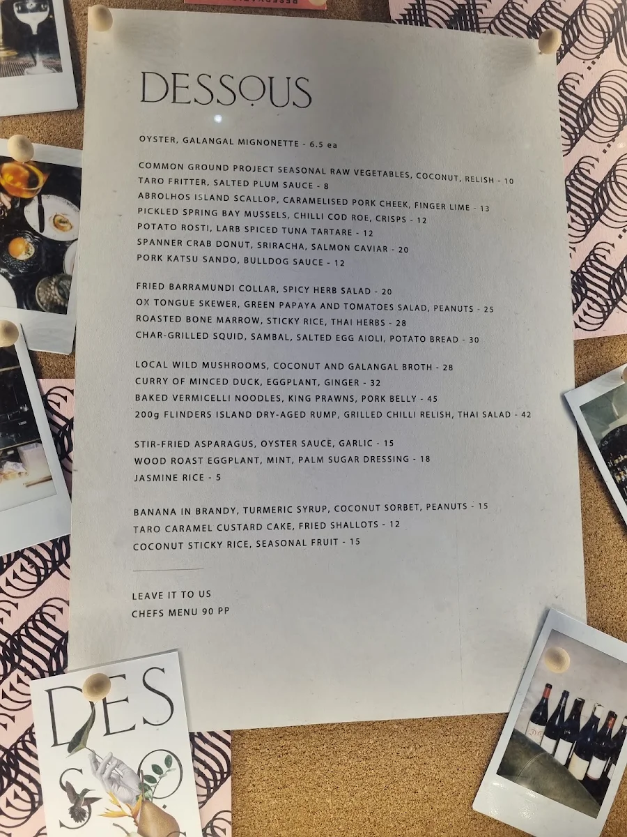 Menu, Dessous