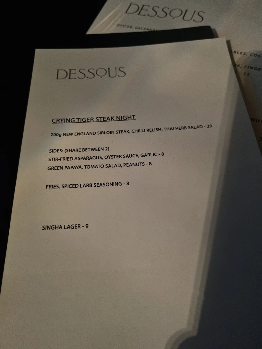Menu, Dessous