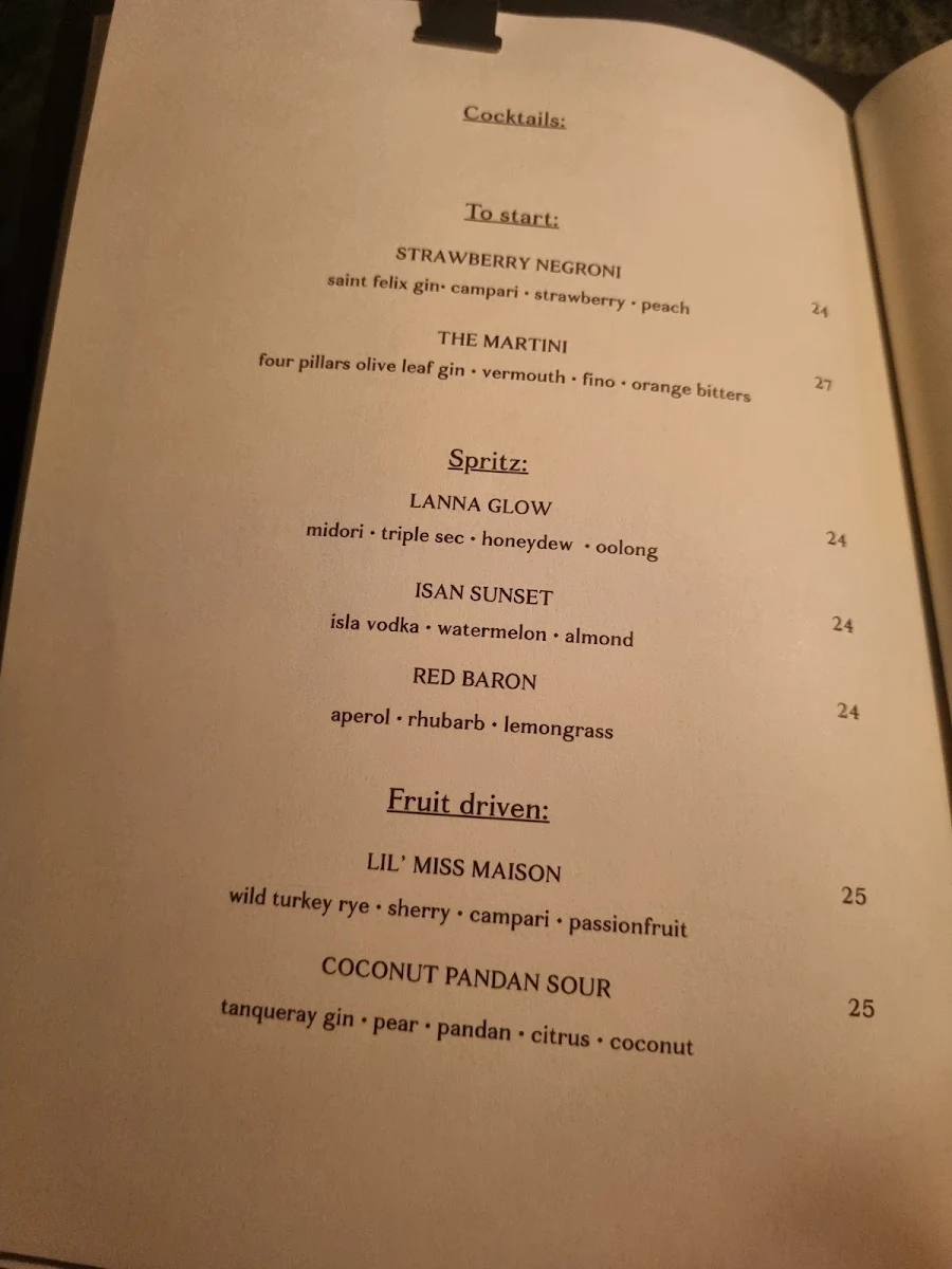 Menu, Dessous