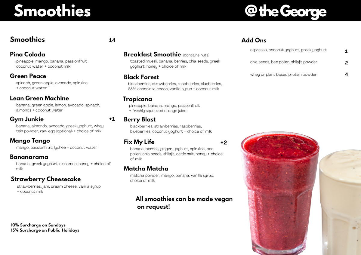 Menu, @ The George