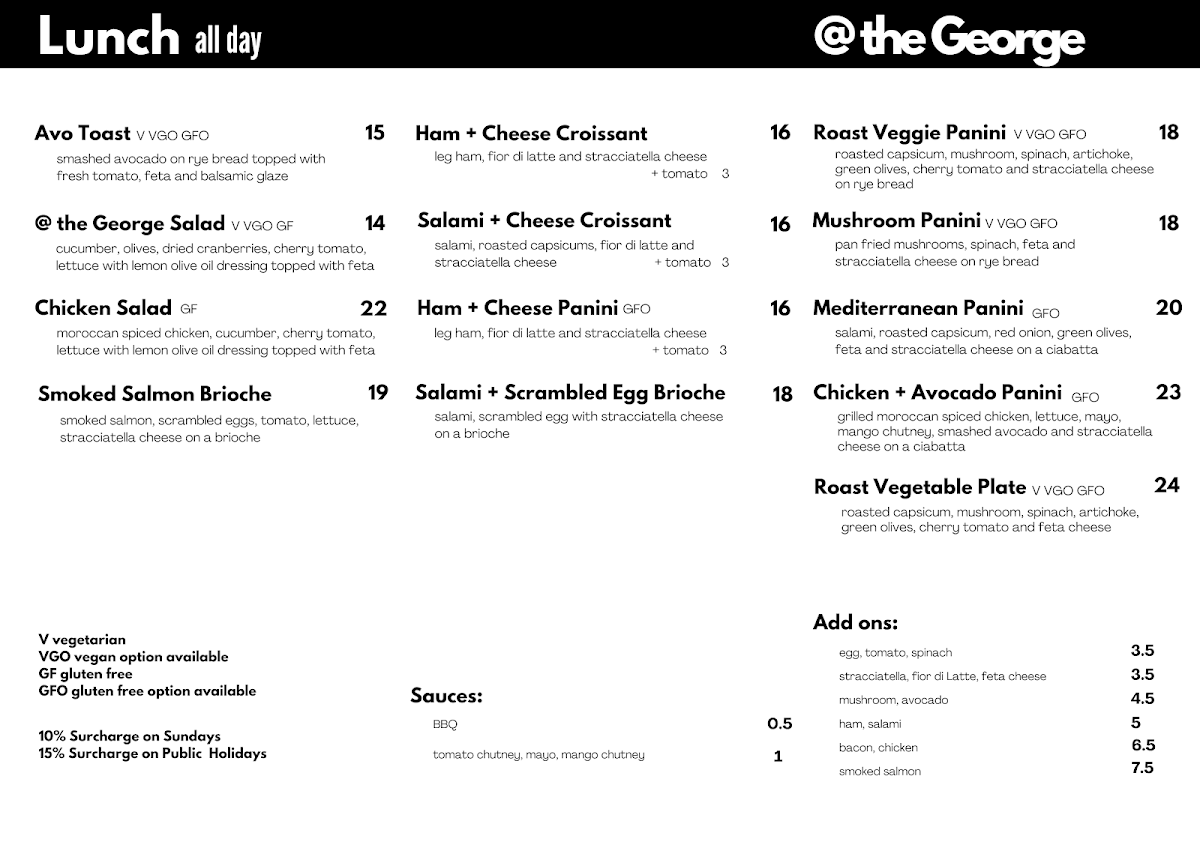 Menu, @ The George