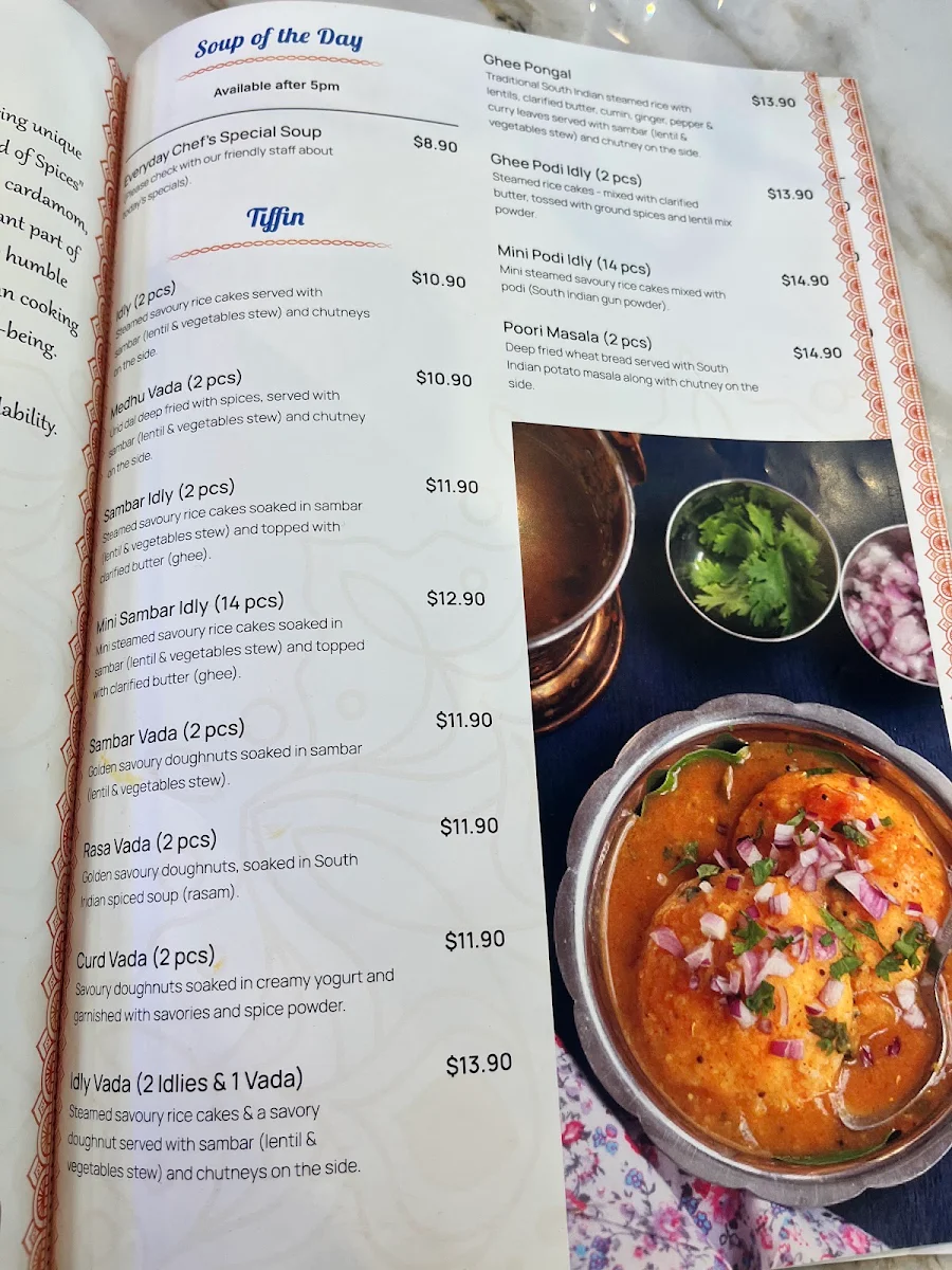 Menu, Adyar Ananda Bhavan Yokine (A2B Yokine)