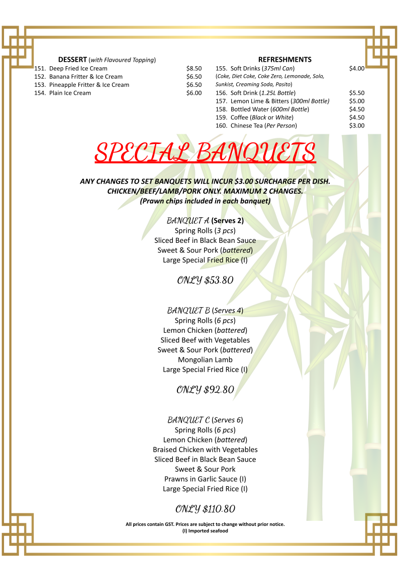 Menu, Little Chinese Restaurant BYO