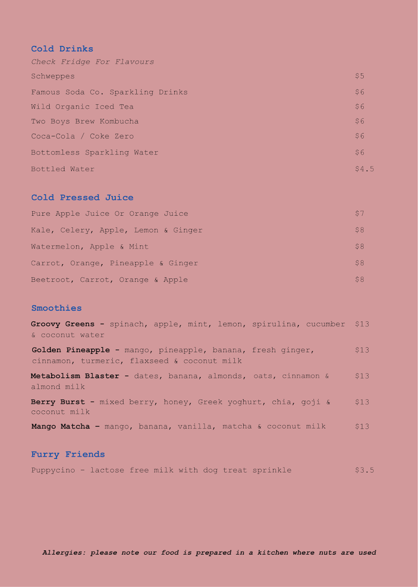 Menu, Silvs on Kennedy