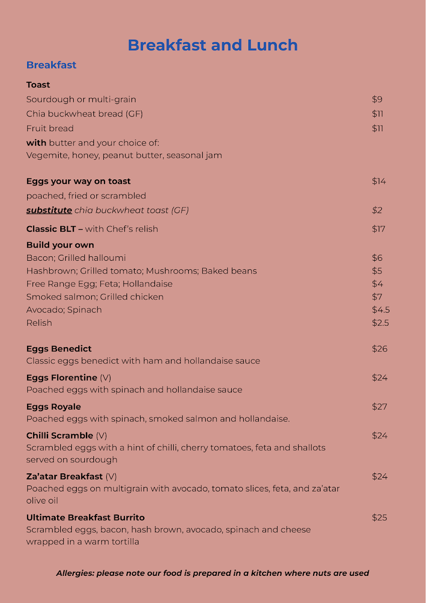 Menu, Silvs on Kennedy