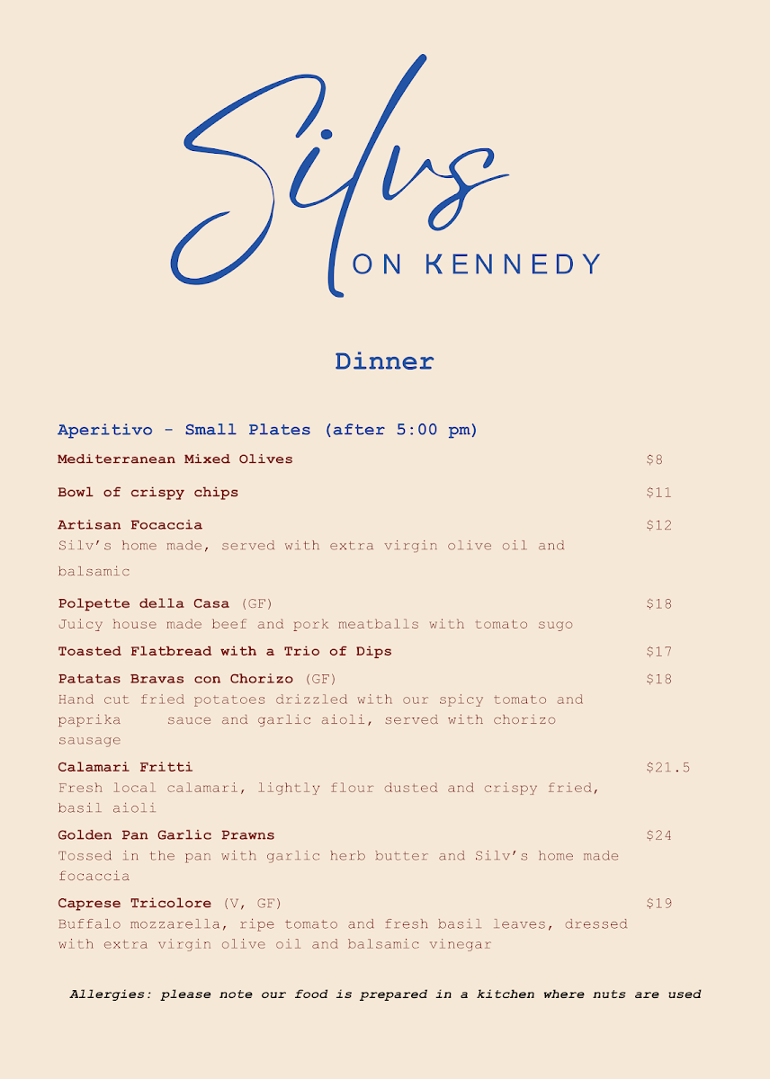 Menu, Silvs on Kennedy