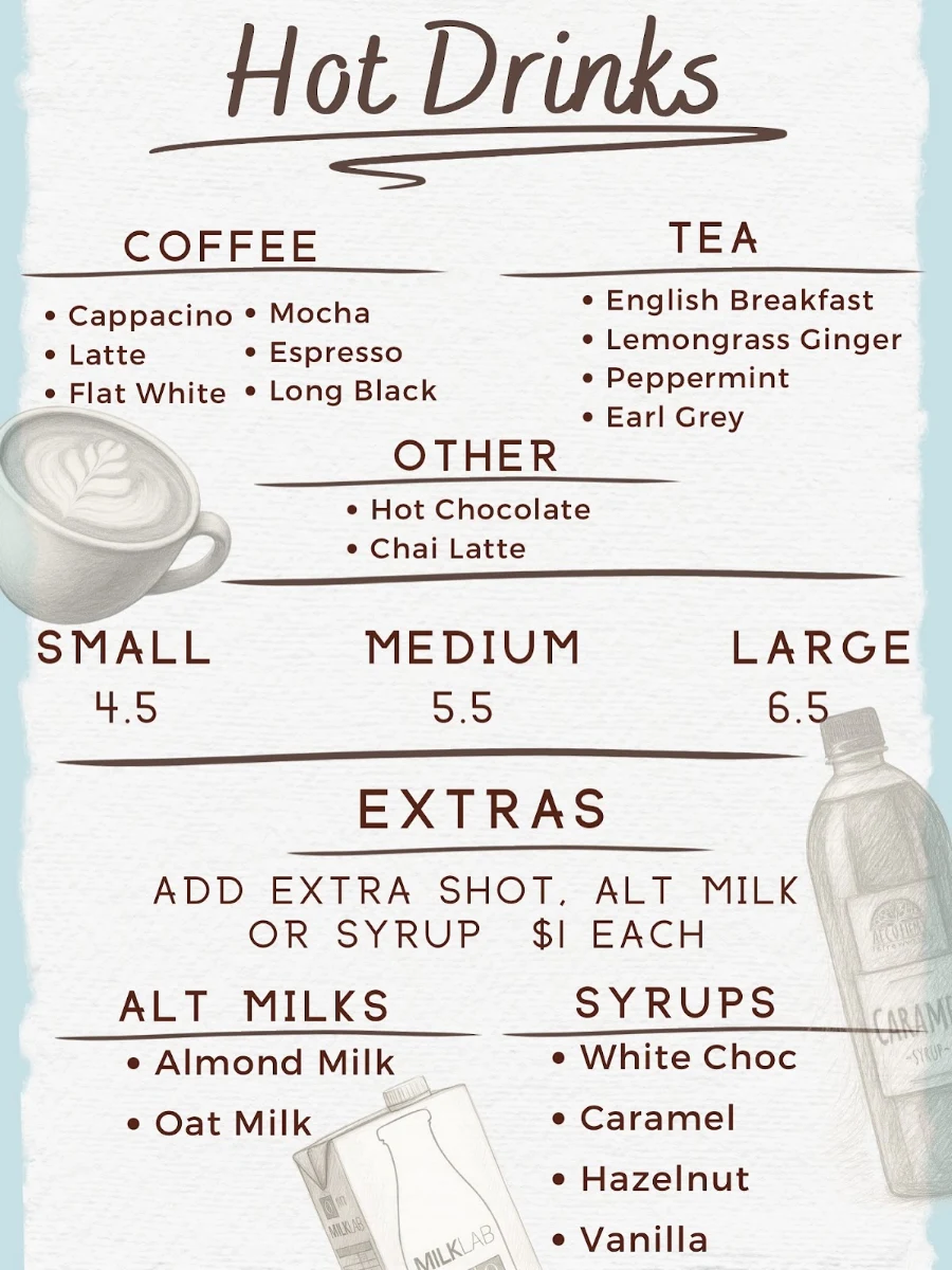 Menu, Zoomies Cafe