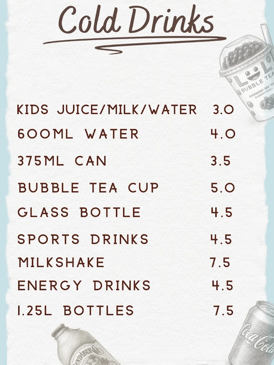 Menu, Zoomies Cafe