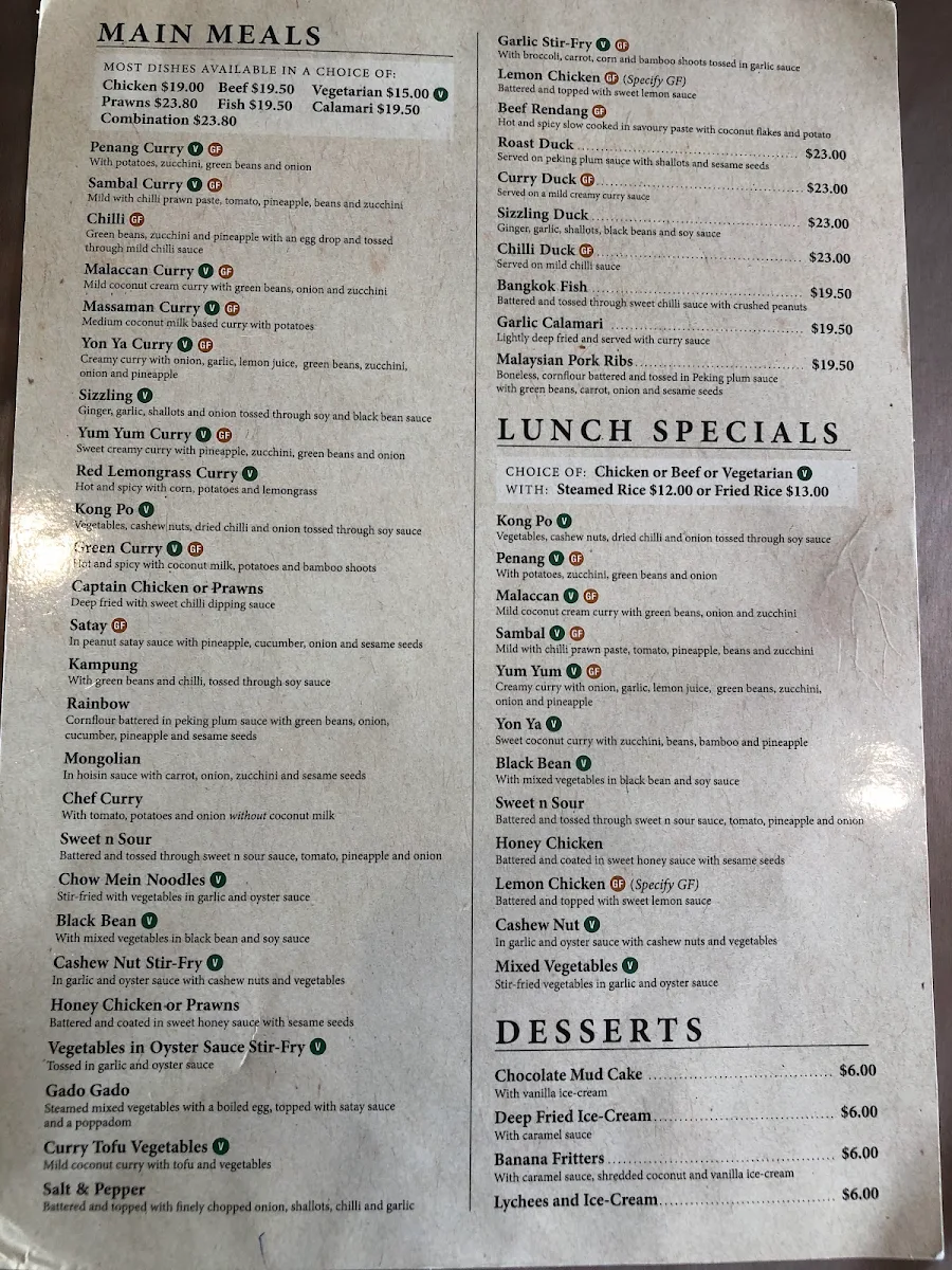 Menu, Little Kampung Malaya Restaurant