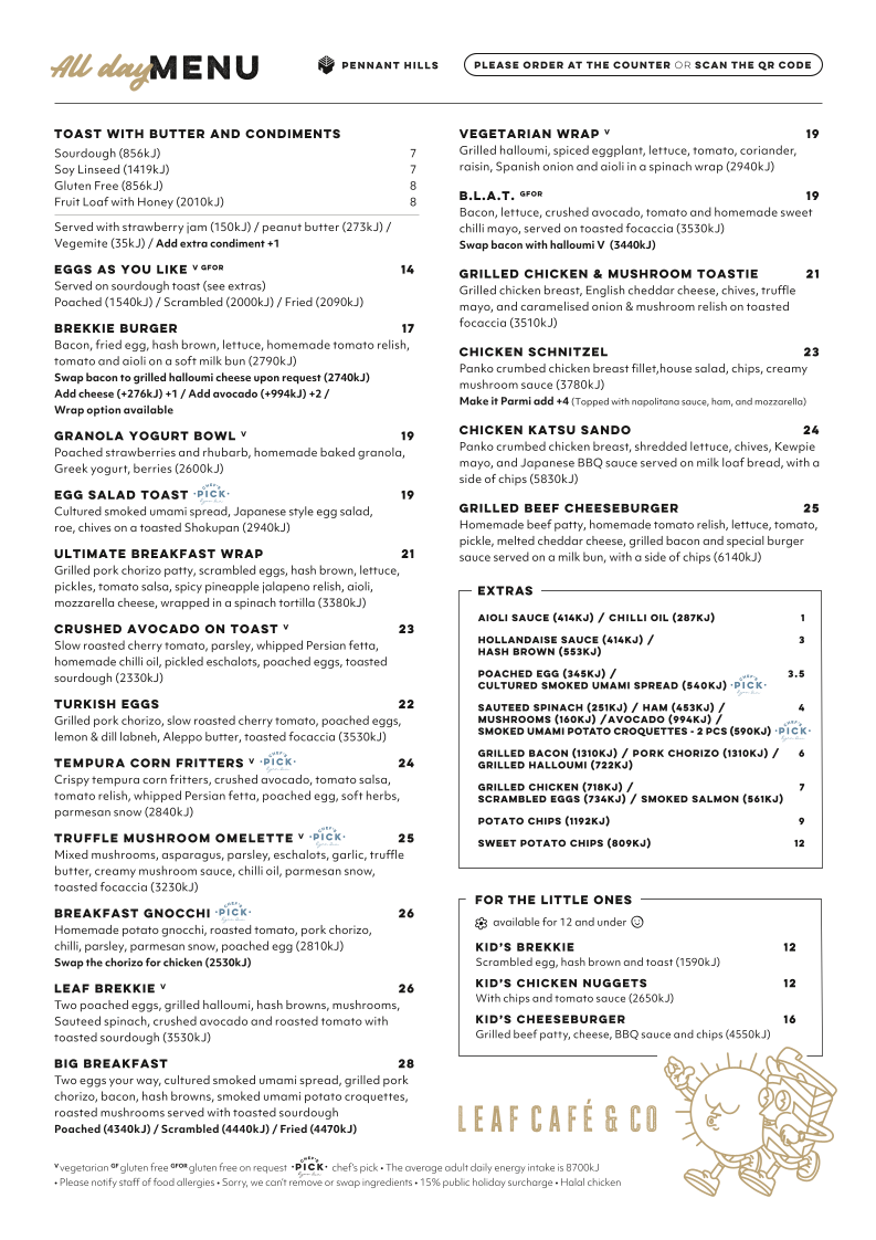 Menu, Leaf Café