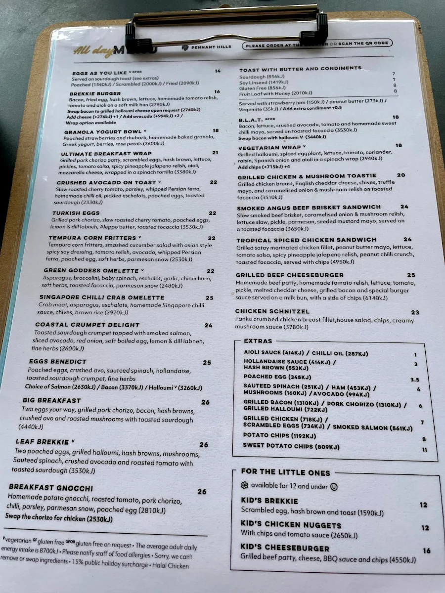 Menu, Leaf Café