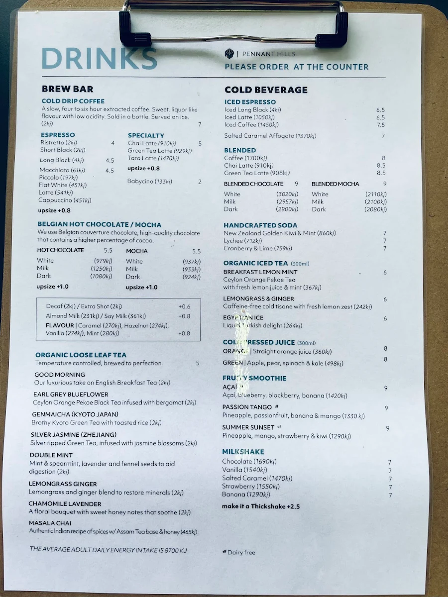 Menu, Leaf Café