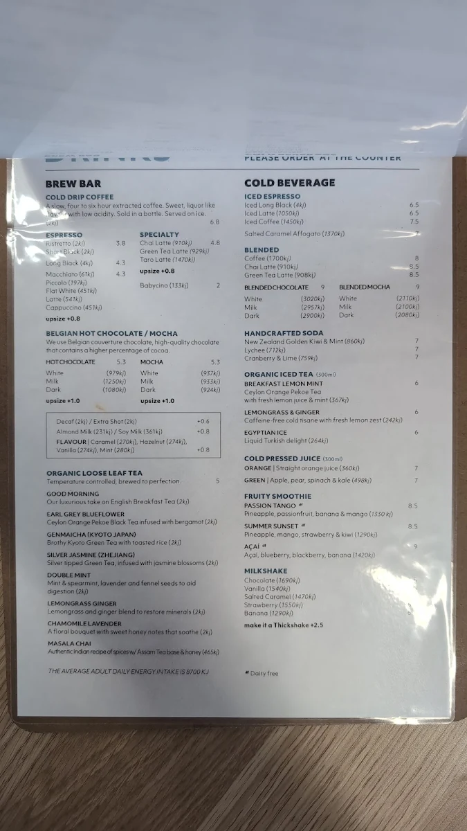 Menu, Leaf Café