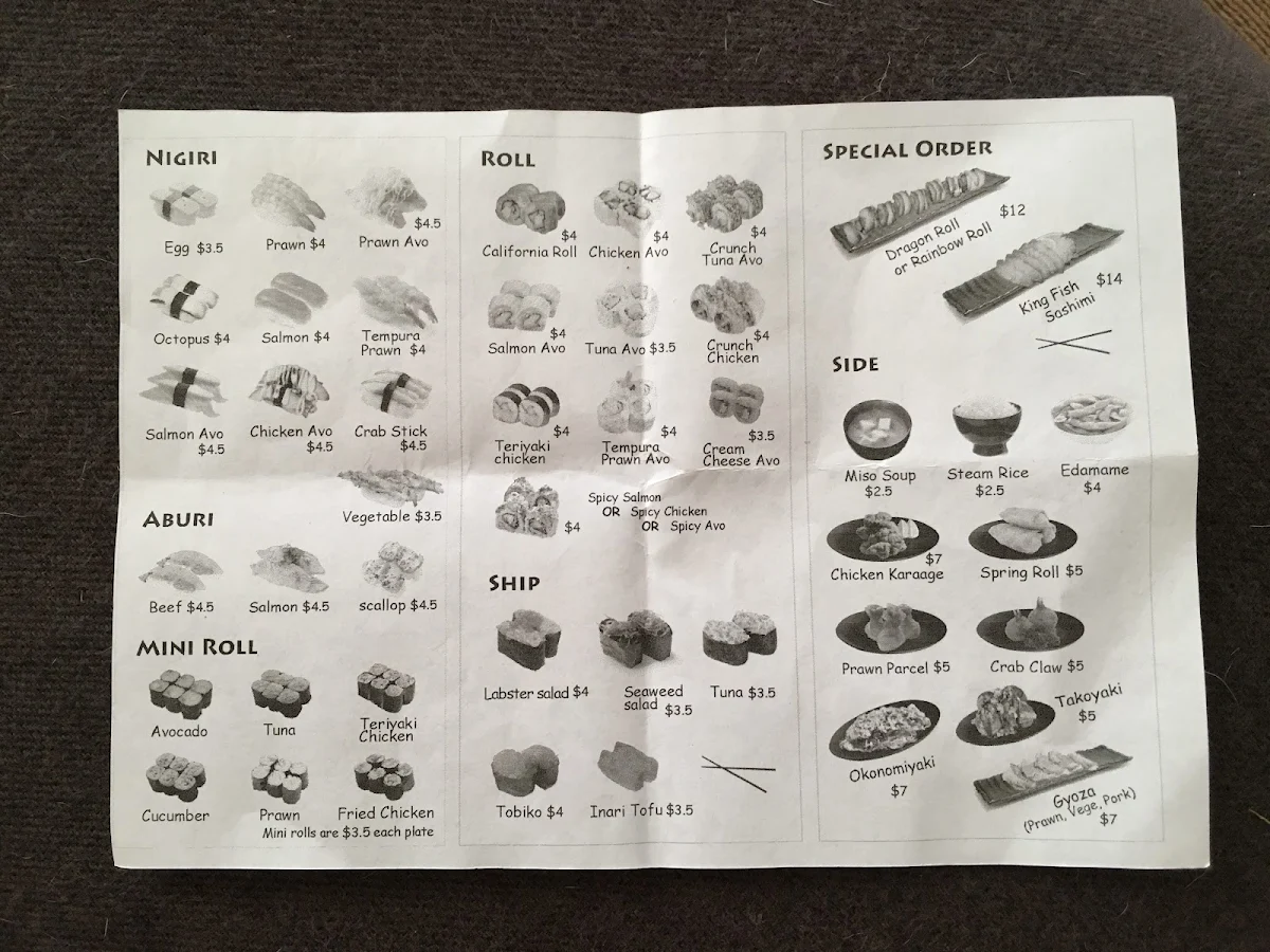 Menu, Awesome Sushi Train Restaurant