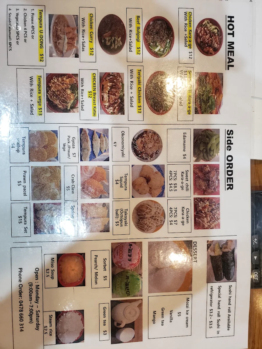 Menu, Awesome Sushi Train Restaurant