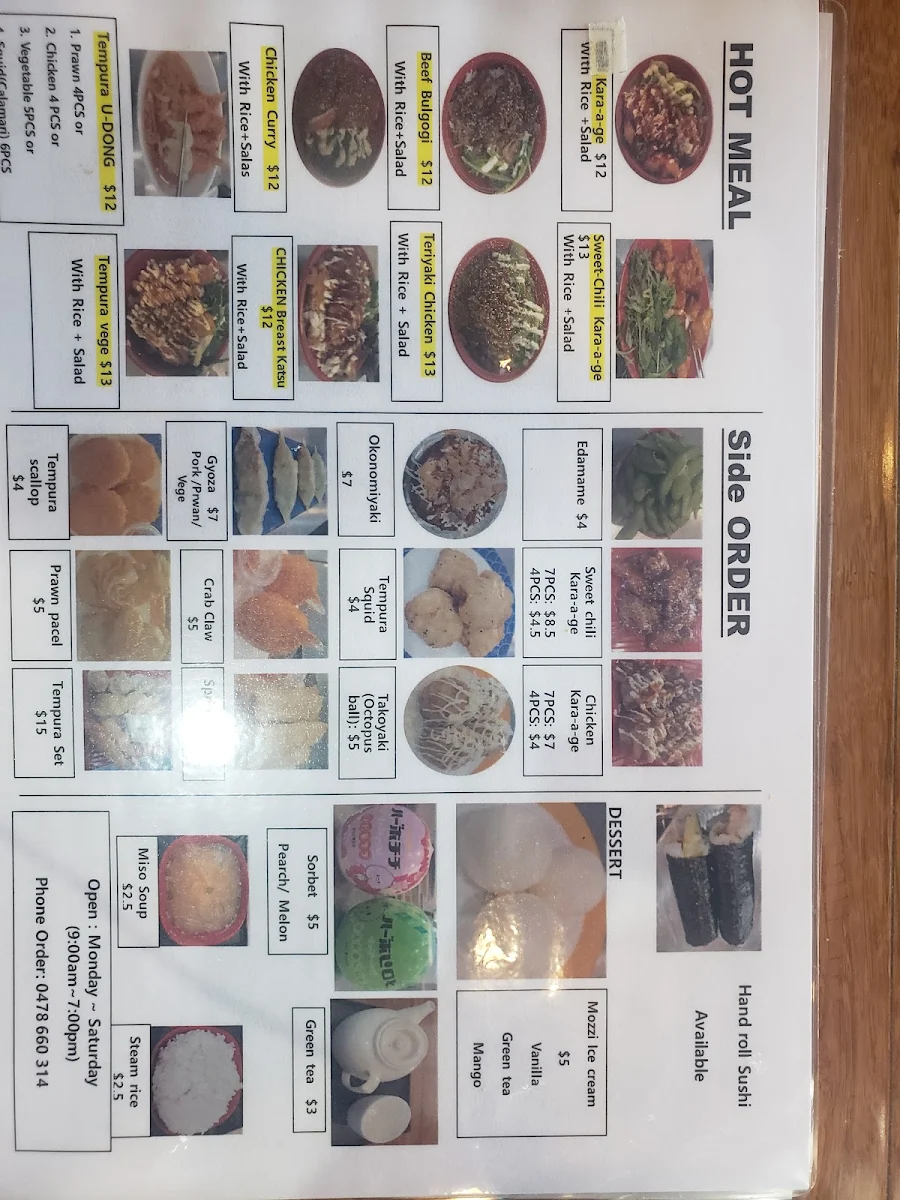 Menu, Awesome Sushi Train Restaurant