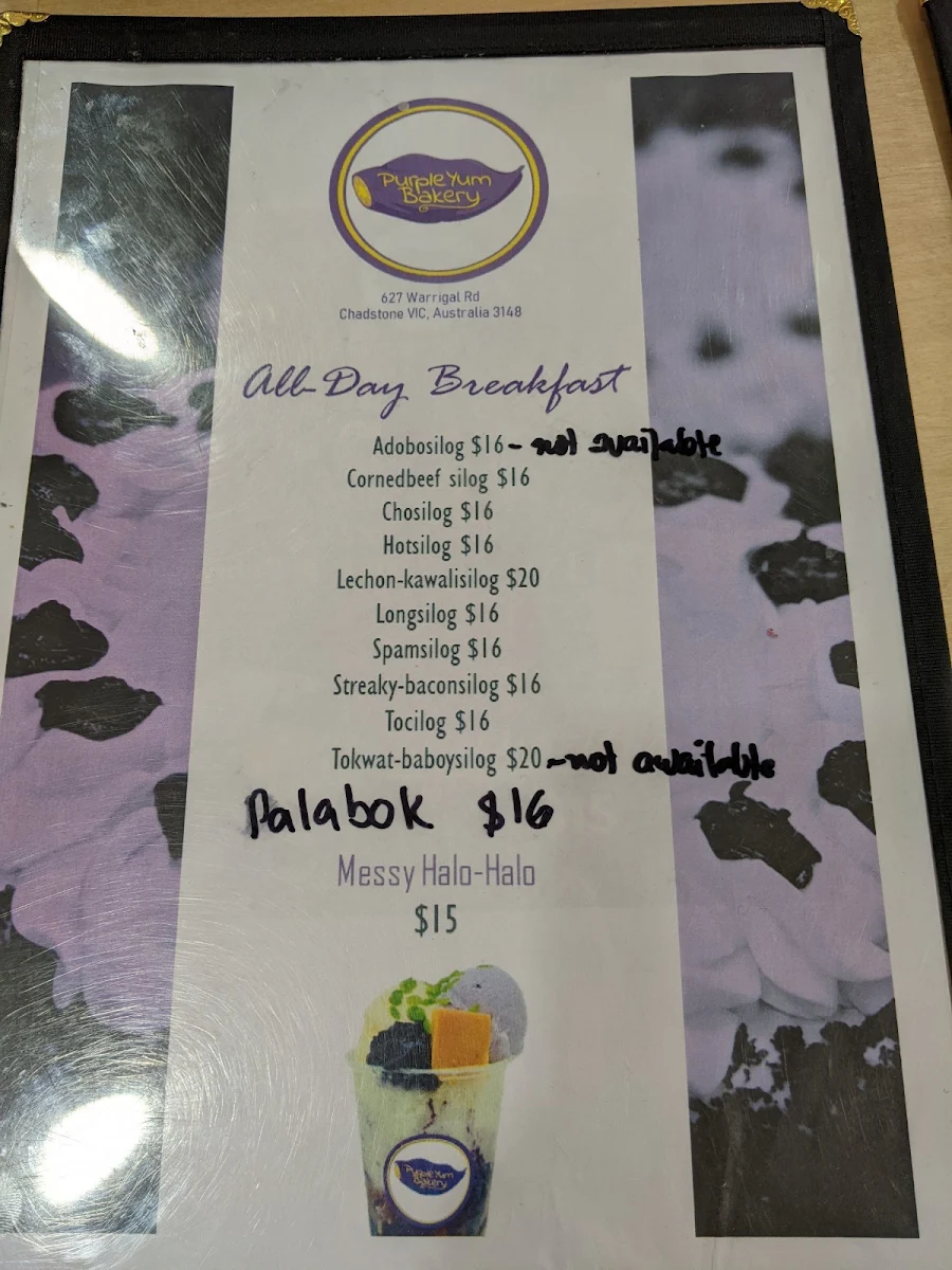 Menu, UBE Delights Cafe and Bakery - Purple Yam Desserts