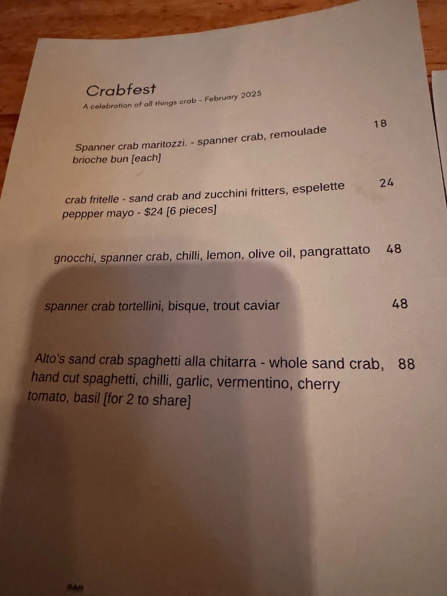 Menu, Bar Alto